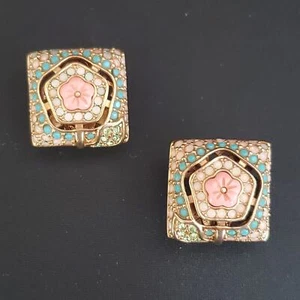 Pendientes perforados Lauren G Adams LGA para mujer Omega clip chapado en oro cristales de perlas - Imagen 1 de 7