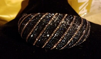 AKKAD 设计师黑色蓝色宝石珐琅手镯手镯手链 Med/LG HSN $$$ — 第 1/4 张图片