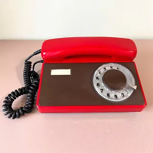 Teléfono giratorio Stropkov Tesla de colección - Escritorio rojo y marrón checoslovaco de los años 80 - Imagen 1 de 8