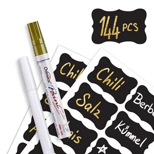 Tafeletiketten 144 St Sticker Selbstklebend mit Kreidemarker für Gewürzgläser - Bild 1 von 9