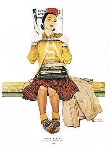 Norman Rockwell print: "THE DOUBLE TAKE" 11"x15" Post cover humorous glamour pun - Picture 1 of 1