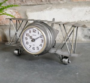 Zegar dwupłatowy samolot styl vintage biurko wolnostojący metal unikalny wystrój