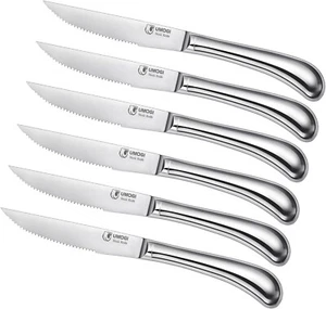 Steak Knives Set of 6 - High Carbon Stainless Steel, Dishwasher Safe - Picture 1 of 5