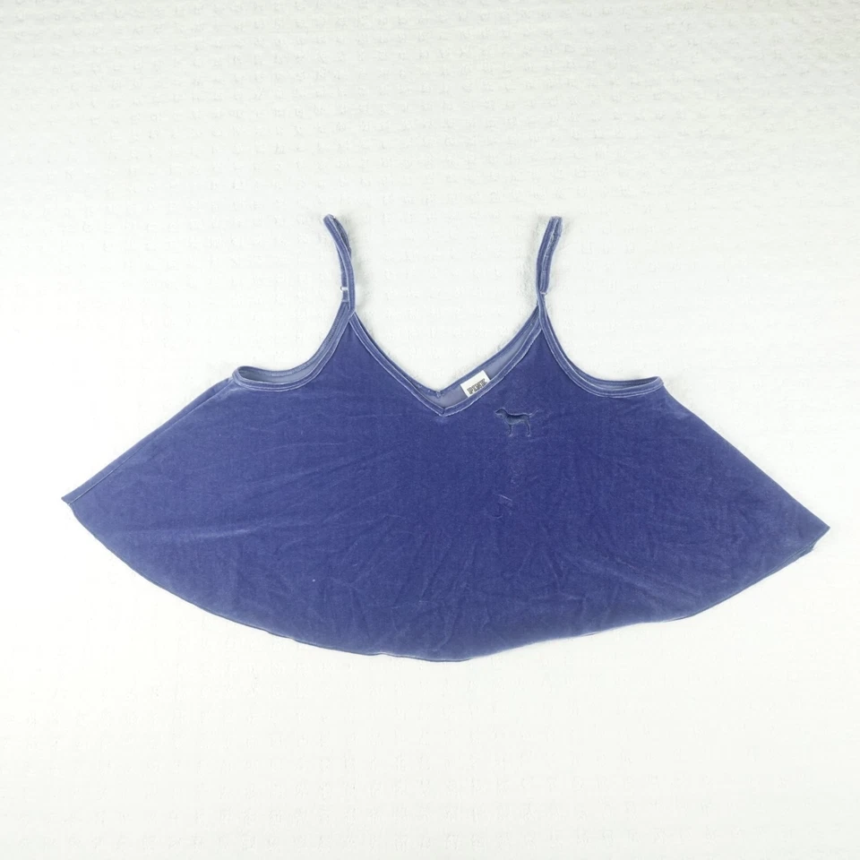 Victoria Secret Pink Shirt Womens Large Blue Velvet Tank Top Crop Camisol Ladies - Image 1 of 4