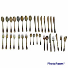 Lot of Vintage Brass & Teak Flatware 33 Pieces Silverware Fork Knife Spoon Thai