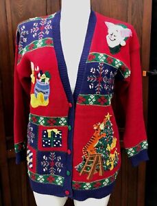 VTG Disney Store Winnie the Pooh Ugly Christmas Sweater Cardigan Women's size M