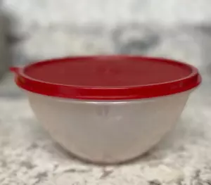 Tupperware Wunderbare transparente Schüssel (235-17) mit rotem Deckel (228-35) Vintage - Bild 1 von 3