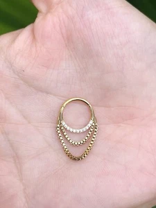 14k Gold Septum Clicker Sleepers Jewelry With Genuine Diamonds - Picture 1 of 3