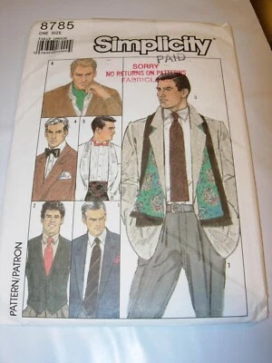 MENS UNCUT SIMPLICITY 8785 Sewing Pattern BOW TIE NECKTIE SCARF ASCOT ONE SIZE  - Image 1 of 3