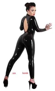 SEXY CATSUIT LATEX Black Zip Jumpsuit XS/S/M/L/XL/XXL Underwear GLAMOUR! - Picture 1 of 2