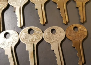 Menge 9 Vintage Lion Master Lock Schlüssel gold und silberfarben Milwaukee USA  - Bild 1 von 8