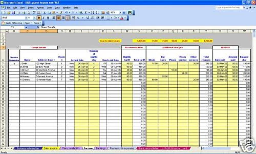 B&B or guest house non-VAT bookkeeping spreadsheet template for 2025 year ends - Image 1 of 1