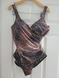 Miraclesuit Black Brown animal print Swim Bathing suit size 16 Slimming - Picture 1 of 9