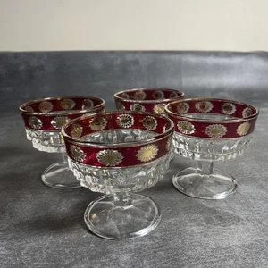 4 Glass Stem Bowls/ Trifle Bowls. Colour Red & Gold. Made in Italy. Pre Owned - Picture 1 of 12