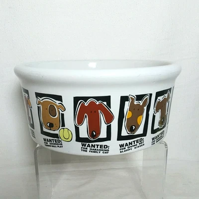 MUG SHOTS Dog Pet Bowl Riviera Van Beers WANTED Signature Extra Large 9" - Image 1 of 4