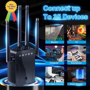 Wifi Extender Booster, Wireless Internet Booster with Ethernet Port, 4 Antennas - Afbeelding 1 van 8
