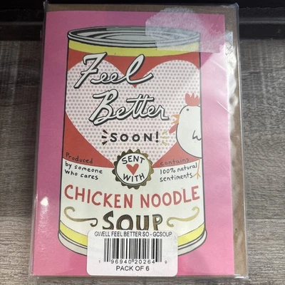 New 6 Get Well Cards Envelopes Karen Adams Feel Better Soon Chicken Soup Retro - Image 1 of 4