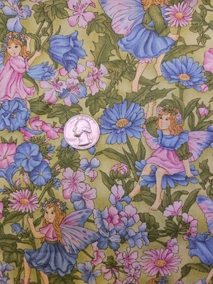 Cotton Quilt Fabric, Mary Cicley Barker, 2yd x 42" Faries, Grn Back, Washed - Image 1 of 4