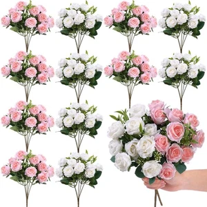 12 racimos 12 pulgadas mini rosa artificial flor boda mesa centros de mesa artef... - Imagen 1 de 6