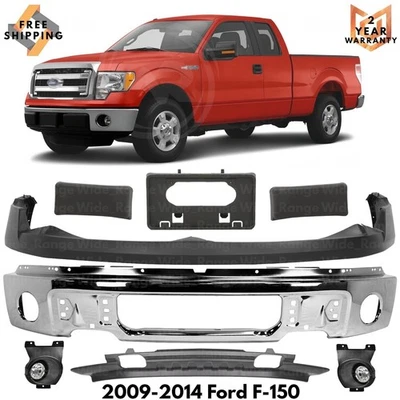 Front Bumper Chrome Steel & Fog Lights Assembly Kit For 2009-2014 Ford F-150 Foto 1 de 4
