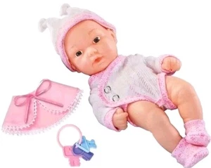 Adorable conjunto de muñeca bebé con traje rosa + anillos de dentición talla 9,5" L X 5,5" W X 3" H - Imagen 1 de 6