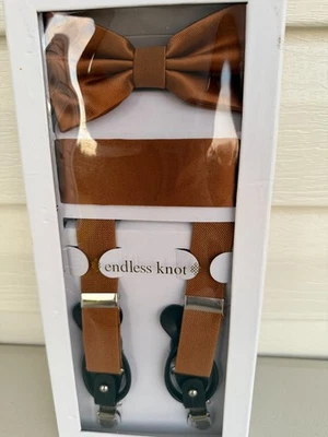 endless Knot elastic adjustable suspenders with bow tie/Brown - Image 1 of 2
