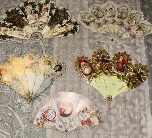 Lote de 5 ventiladores de papel vintage de fábrica con impresión antigua - Imagen 1 de 15
