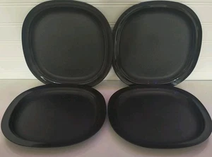 Set of 4 Tupperware Microwave Reheatable Textured Black Dinner Plates 9 3/8"  - Picture 1 of 7