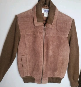 Vintage Repåge Jacke Damen Medium Echtleder Wildleder Strickärmel gebraucht, in einwandfreiem Zustand - Bild 1 von 7