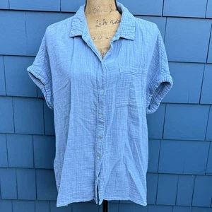Top azul claro con botones XL algodón gasa suave para mujer - Imagen 1 de 8