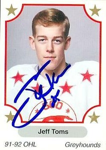 Jeff Toms autographed Hockey Card (Greyhounds) 1991 7th Inning Sketch #334