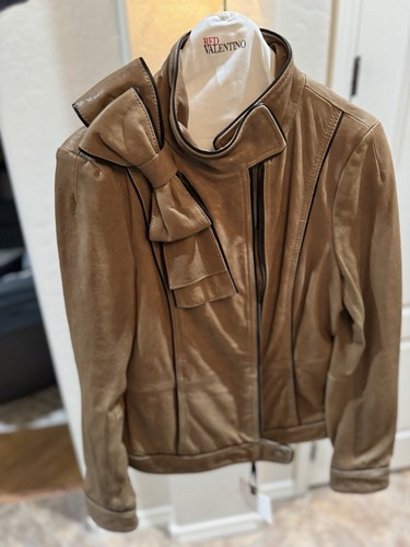 Giacca di pelle vintage VALENTINO ROSSO taglia 44 (US 4 6) marrone bomber moto