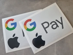 2 pegatinas de vinilo Google Pay Apple Pay 130 mm x 110 mm TIENDA / VENTANA / POS - Imagen 1 de 1