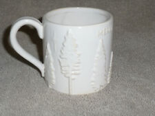 MUD PIE Merry White Stoneware 12 oz. Coffee Mug  8 Applied Evergreen Trees NWT