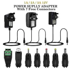 1A 2A 3A Adapter 12V AC/DC Power Supply For LED Strip CCTV with Free Connectors - Picture 1 of 12