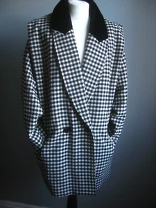 VINTAGE NEW WAVE JACKE 14 Reine Schurwolle Samt Kragen Retro Blogger Karo Diana - Bild 1 von 17