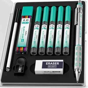 Lápices mecánicos Nicpro Blocky Gear 2 mm en estuche, soporte de cable de dibujo de metal con - Imagen 1 de 3