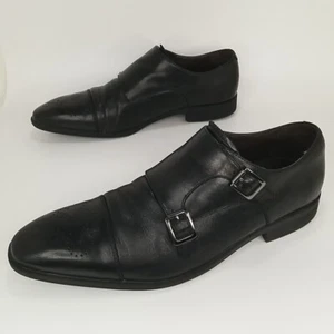 Saks Fifth Ave Connery Double Monk Strap Black Leather Shoes Men's size 11 M - Picture 1 of 12