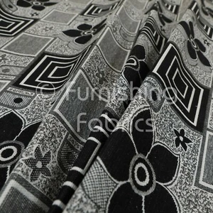 Modern Upholstery Furnishing Pattern Fabric Floral Square Patchwork Black Grey - Picture 1 of 5