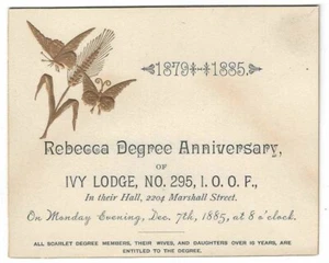 Tarjeta IOOF de aniversario de grado 1879-85 Rebecca (sic) grupo de mujeres, Belén, PA NN - Imagen 1 de 2