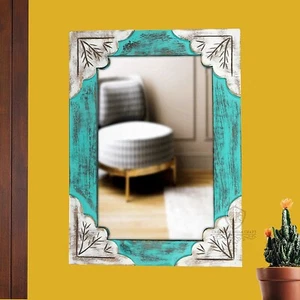 Wall Mounted Mirror Wooden Frame Bedroom Handmade Home Decor Wall Mounted Mirror - Picture 1 of 7