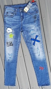 New True Religion Boys Rocco Skinny Patched Distressed Jeans Size 12 SKULL++ - Picture 1 of 4