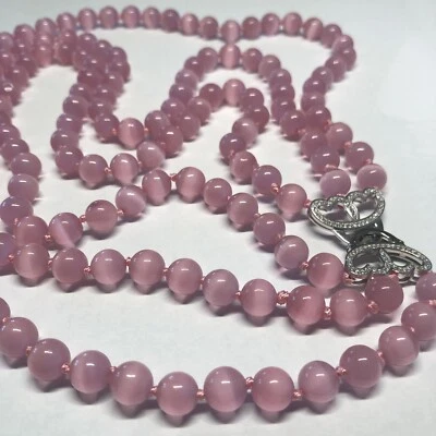 Collana donna multifilo in occhio di gatto rosa - Immagine 1 di 4