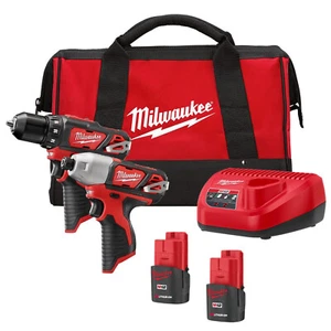 Milwaukee M12 2494-22 Cordless Drill Driver/Impact Driver Combo Kit 2X 1.5Ah - Picture 1 of 14