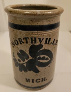 STONEWARE HAND THROWN POTTERY Salt Glaze Crock Northville, Mich Utensil Holder - Picture 1 of 7