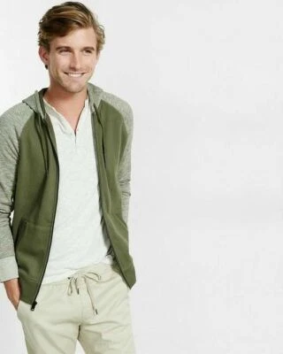 NUEVO NUEVO CON ETIQUETAS Express Hombre Polar Waffle Detallado Raglán Hoodie Verde Gris Talla M $70 Foto 1 de 2