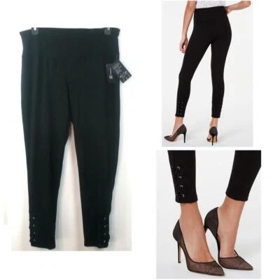 INC International Concepts High Rise Ponte Leggings Ankle Lace-Up Black Ch Sz Ne - Image 1 of 4