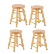 4pcs Doll House Miniature Bar Stools Furniture Living Room Wooden Chair 1:12