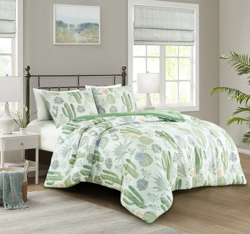 Chezmoi Collection Cereus Cactus Succulent Printed Microfiber Comforter Set - Image 1 of 4