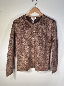 NWT Talbots Cardigan Sweater Womens S Brown Tan Animal Print Wool Italy Academia - Picture 1 of 11